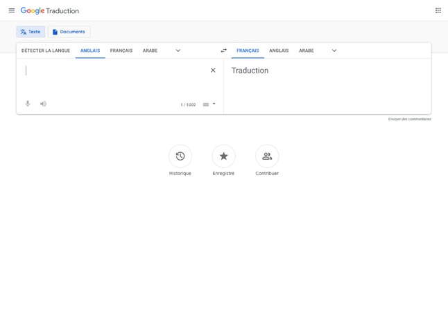 Capture d'écran du site Google Translate