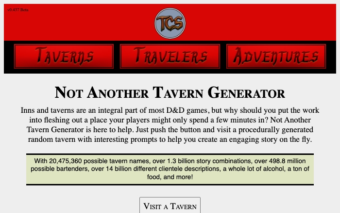 Not Another Tavern Generator